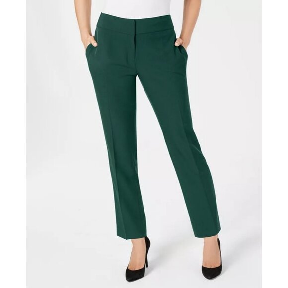 Kasper Women Pants 14 Green High Rise Stretch Crepe Straight Leg Dress Slacks - Picture 1 of 8